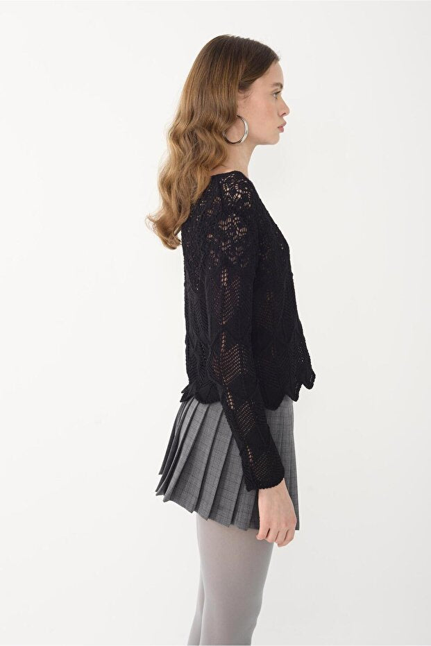 Black Openwork Knitwear Sweater