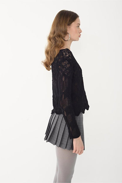 Black Openwork Knitwear Sweater