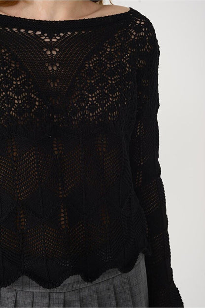 Black Openwork Knitwear Sweater
