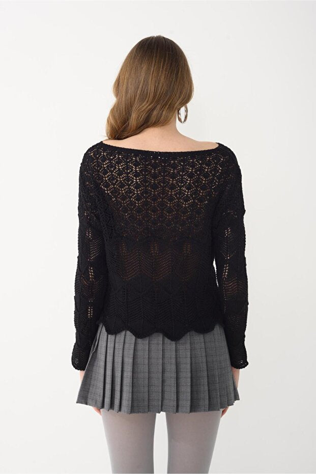 Black Openwork Knitwear Sweater